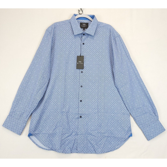 WRK Work Rest Karma Geo Dot Dress Shirt 4 Way Stretch Flip Cuff Men 18 Blue